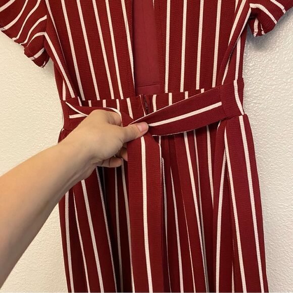 Poppies and Roses red Short Sleeve Maxi Stripe Walk-Through Romper -Girls 14 - Picture 7 of 11
